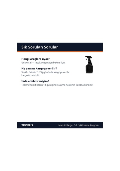 Trobus Oto Lastik Parlatıcı Sprey Tampon Bakım 500 Ml