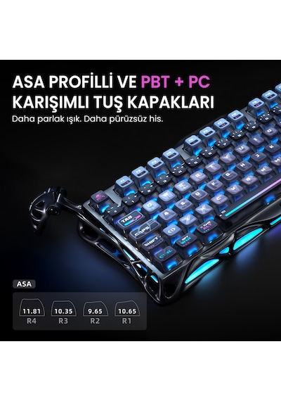 Gravastar Mercury K1 Pro Rgb Kablosuz Mekanik Gaming Klavye, Türkçe Q, Special Edition, Cyberpunk