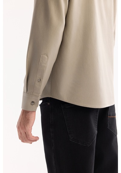 Avva Erkek Vizon Düğmeli Yaka Pamuklu Soft Touch Regular Fit Gömlek B002036