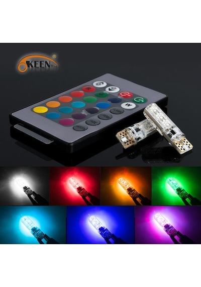 Meyzone Kumandalı Çakarlı Rgb T10 Park Ledi Far Ledi Renkli Park Ampulü