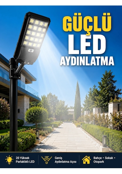 Hareket Sensörlü Solar Led Aydınlatma 3 Modlu Uzaktan Kumandalı Bahçe Lambası