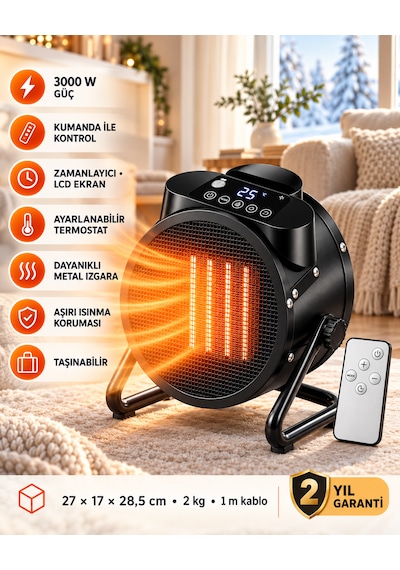 Ventus Ss20 3000w Dijital Ekran Uzaktan Kumandalı Elektrikli Fanlı Isıtıcı