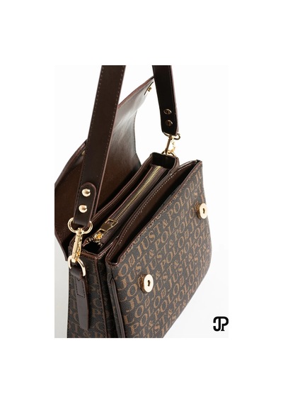 Just Polo Kadın Baskılı Ayarlanabilir Askılı Şık El & Omuz Çantası Ebat : 26 X 13 Cm Shopper Kahverengi