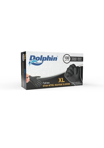 Dolphin Pudrasız Siyah Nitril Muayene Eldiveni Xl Beden - Kutuda 100 Adet