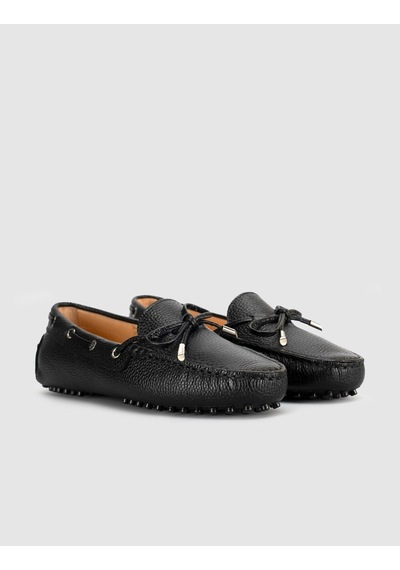 Siyah Hakiki Deri Bağcıklı Günlük Loafer Mokasen Kadın Ayakkabı Siyah Floter