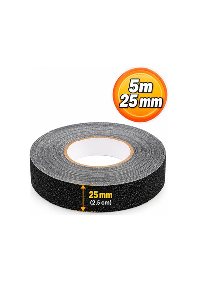 2,5 Cm X 5 Metre Yapışkanlı Kaydırmaz Bant Siyah Zemin Merdiven Yer Kaymaz Bant