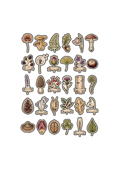 30 Adet Vintage Botanik Çiçek Sticker Seti - Laptop Defter Scrapbook İçin Çok Renkli