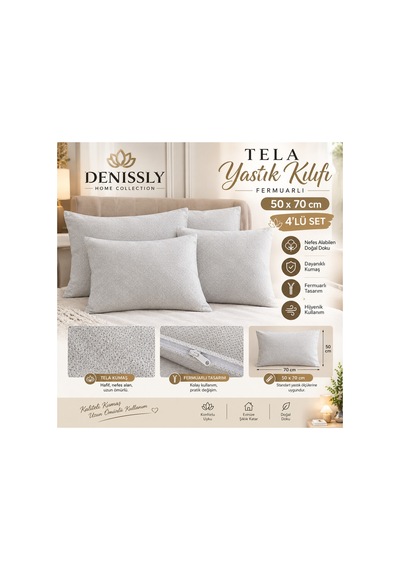4 Lü Fermuarlı Tela Yastık Kılıfı İç Astar Şilte 50x70 Cm Beyaz Beyaz