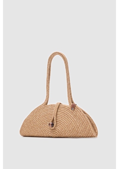 Shule Bags Paper Düğmeli Handmade Hasır Omuz Çantası Vizon Vizon