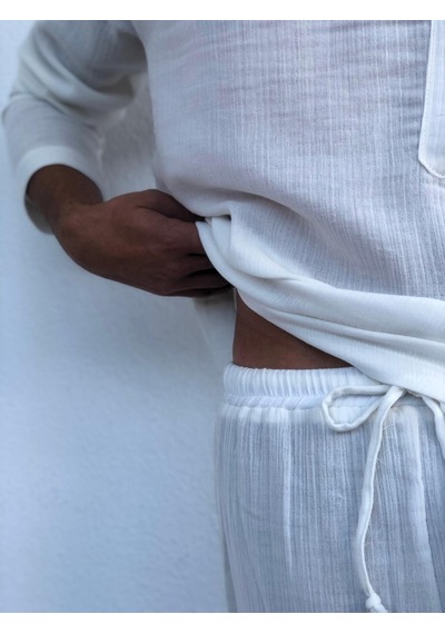 Combattente Organik Müslin Erkek Takım, Pijama Takımı Kırık Beyaz