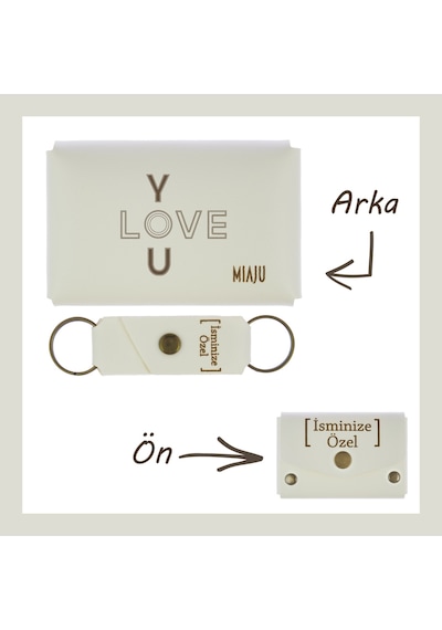 Miaju Beyaz Renk, I Love You Armalı, İsme Özel Cüzdan Ve Anahtarlık, Değer Verdiğine Efsane Hediye Beyaz