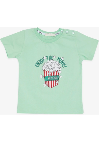 Breeze Girls & Boys Erkek Çocuk Tişört Pop Corn Baskılı 2-6 Yaş, Su Yeşili-su Yeşili Su Yeşili