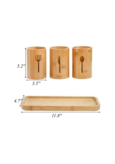 Miccho - 4 Parça Standlı Kaşıklık Yuvarlak Bambu