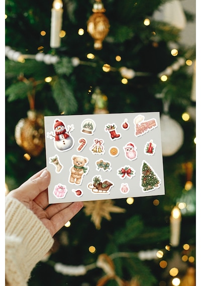 177 Parça Yılbaşı Temalı Sticker Seti - Kalem Suluk Defter Cam Masa Laptop Tablet Sticker Yeni Yıl Çok Renkli