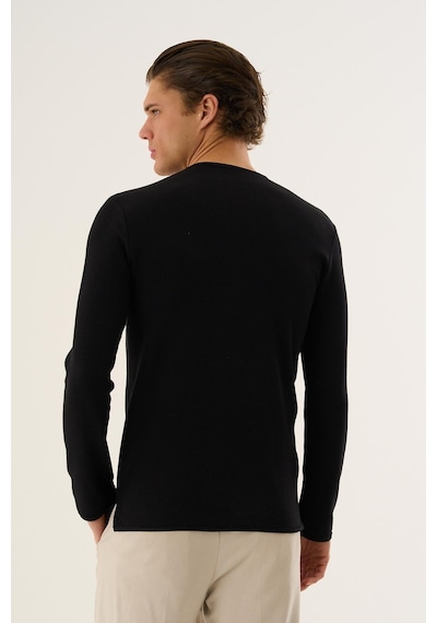 Alexander Gardi Düğmeli Yaka Uzun Kollu Günlük T-shirt Siyah
