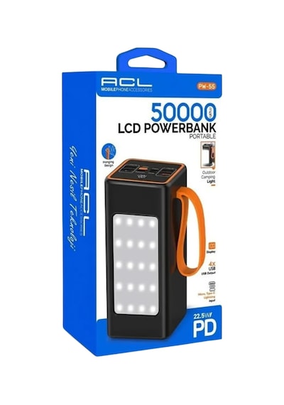 Acl Pw-55 50.000 Mah Dijital Göstergeli Powerbank 22.5w Hızlı Şarj Destekli Batarya Siyah