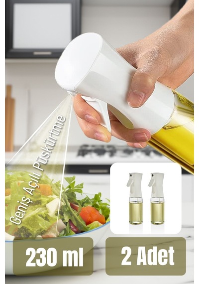 Vienev 2li Airfryer Sprey Yağdanlık Cam Şişe - Izgara Fritöz Salata Yağ Püskürtücü Beyaz