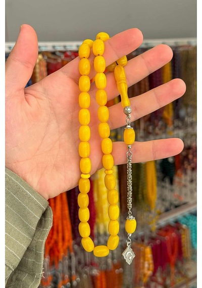 Tesbihkenti Limon Renk Badem Tane Epoksi Toz Kehribar Tesbih