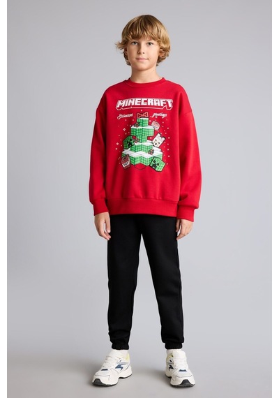 Defacto Yılbaşı Temalı Minecraft Baskılı Bisiklet Yaka İçi Yumuşak Tüylü Kalın Sweatshirt Erkek Çocuk I5171a826wnrd350 Kırmızı-rd350