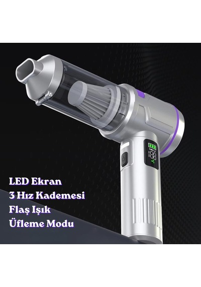 Romofy Şarjlı Araç Süpürgesi 22.000 Pa - Üfleme Özellikli Mini Oto Süpürgesi 3 Kademeli - 15.000 Mah Şarj Kapa Diğer