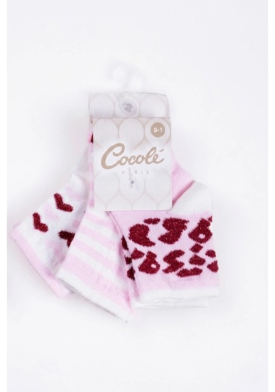 Cocole Socks Kız Çocuk Soket Çorabı 3 Lü Set Pamuklu Çizgili & Kalpli Desenli Çok Renkli