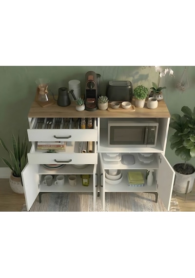 Basic Kahve Köşesi 4 Kapaklı 2 Çekmeceli Beyaz