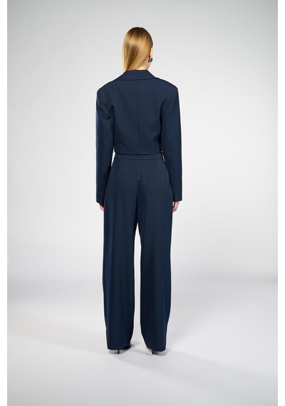 Kadın Lacivert Geniş Yaka Crop Blazer Lacivert