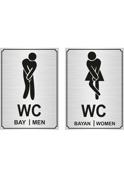 Bay Bayan Wc Yazısı 13*18Cm Gümüş Altın Renk Metal (401590887)
