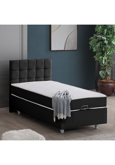 Tavira Tek Kişilik Baza Başlık Letto Yatak Seti - Antrasit 100 x 200