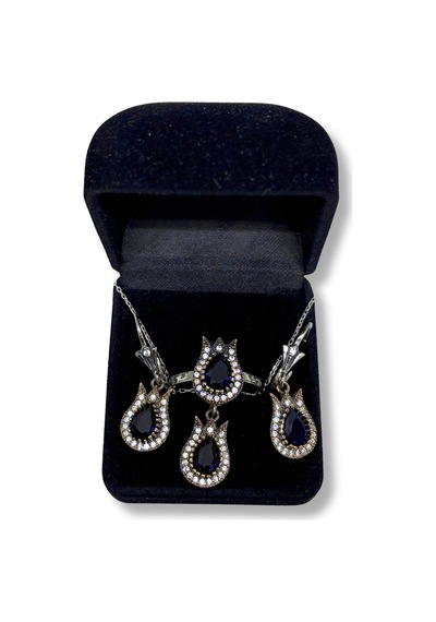 Oya Silver Zirkon Taşlı Safir Lale Gümüş Set&takım
