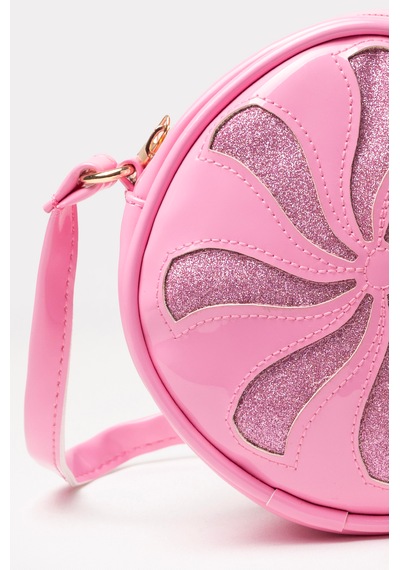 İcone Bag Yuvarlak Kız Çocuk Çantası Simli Suni Kız Çocuk Çantası Pembe