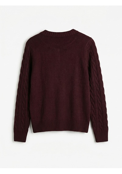 Lcw Comfort Bordo Bisiklet Yaka Desenli Kadın Triko Hırka