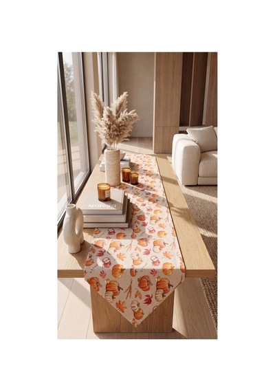 Duck Kumaş Bal Kabak Desenli Runner Su İtici, Leke Tutmaz, Sonbahar Dekoratif Runner Turuncu - 906417745 Turuncu