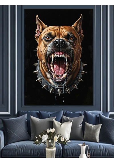 Ahşap Tablo Kızgın Köpek Vahşi Dişler