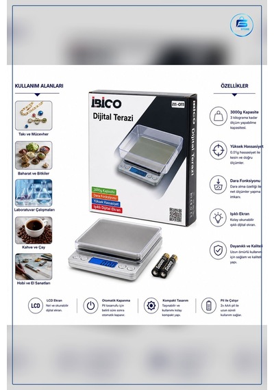 Hassas Tartı 3000g 0.01g Mini Dijital Terazi Şeffaf Kapaklı Pilli