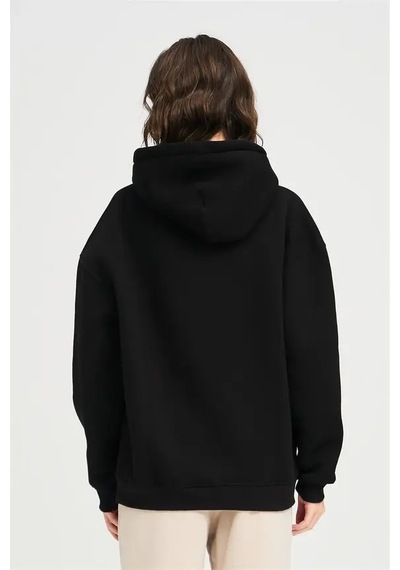 Da Vinci Siyah Oversize Basic Kapüşonlu Hoodie/sweatshirt 3 İplik Siyah
