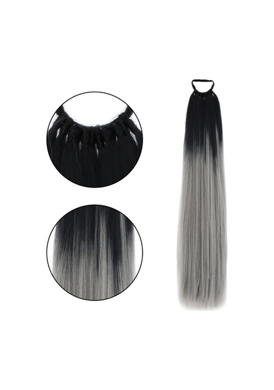 Lastik Tokalı At Kuyruğu Düz / Siyah / Gri Ombre - Mydr-718061 Çok Renkli