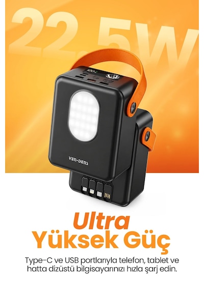 Ven-dens Vd-pb075 80000 Mah 22.5 W Hızlı Şarj Powerbank, Type-c Ve Usb Çıkışlı, Çoklu Cihaz, Siyah