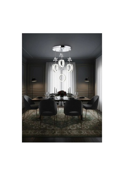 LumiaLighting Aurea Model 4'lü Gold Kumandalı 3 Renk Modu Ledli Kristal Taşlı Modern Salon Mutfak Oturma Odası Led Avize Gümüş
