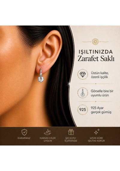 Papatya Detaylı Zirkon Taşlı 925 Ayar Gümüş Göçmen Küpesi
