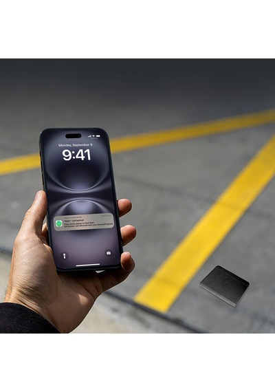 Micflip K02 İos Uyumlu Findmy Pasaport Kart Ve Sim Bölmeli Kablosuz Ve Pin Şarjlı Deri Cüzdan Siyah