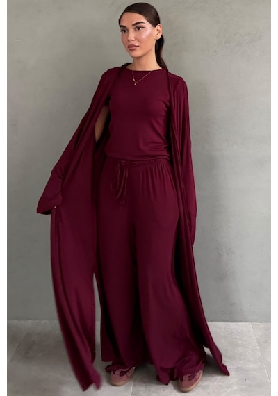 Madmext Bordo 3'lü Penye Salaş Kadın Takım Mg2906