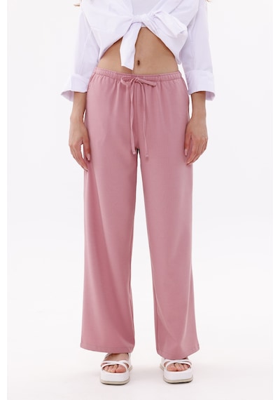 Genius Store Kadın Pantolon Geniş Paça Pamuklu Viskon Cepli Pantolon Beli Lastikli Genişpaça-pantolon Pembe