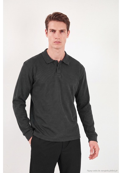Buratti Pamuklu Düğmeli Polo Yaka Sweat Erkek Polo Yaka Sweat 5905838 Antrasit