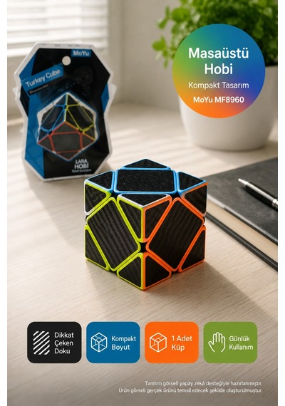 Moyu Skewb Zeka Küpü Mf8960 Fiber Karbon Desenli Renkli Eğitici Akıl Mantık Hobi Puzzle Oyunu 5,4 Cm