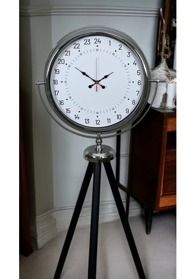 Krom 24 Saat Göstergeli Özel Tasarım Tripod Ayaklı Saat
