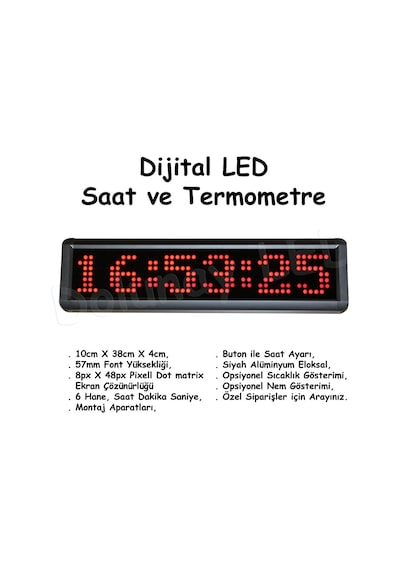 Dijital Led Saat Dotmatrix 10Cm X 38Cm Çok Renkli
