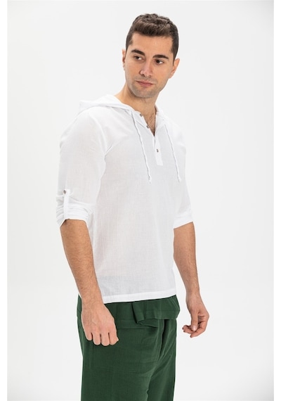 Şile Bezi Kapüşonlu Erkek Sweatshirt Beyaz Byz