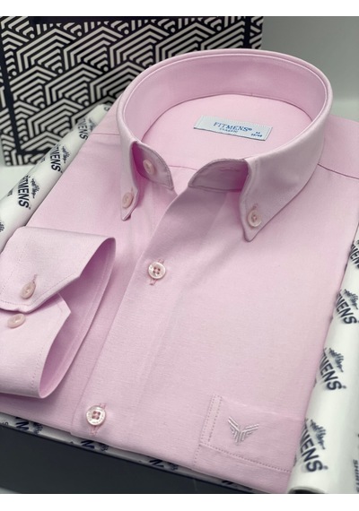 Klasik Uzun Kol Pamuklu Yaka Düğmeli Hediye Kutulu Kolay Ütülenebilir Erkek Gömlek Fs-003897 - Pembe-2677
