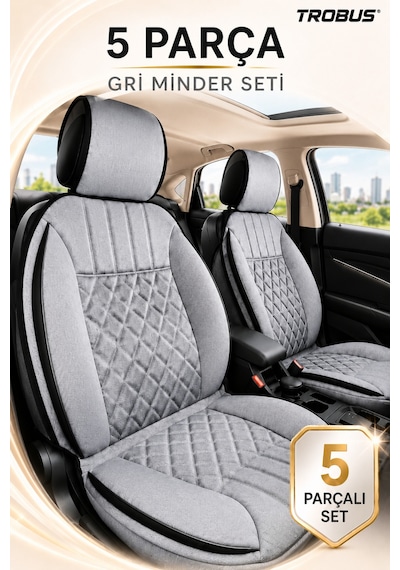 Seat Ibiza 6l 5 Kapı 2002-2009 Üniversal Zerafet Serisi 5 Parça Ortopedik Oto Koltuk Minderi Gri